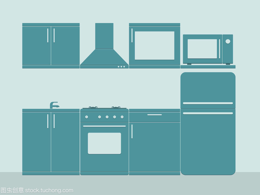 藍色廚房與室內空間的平面布局及設備配置